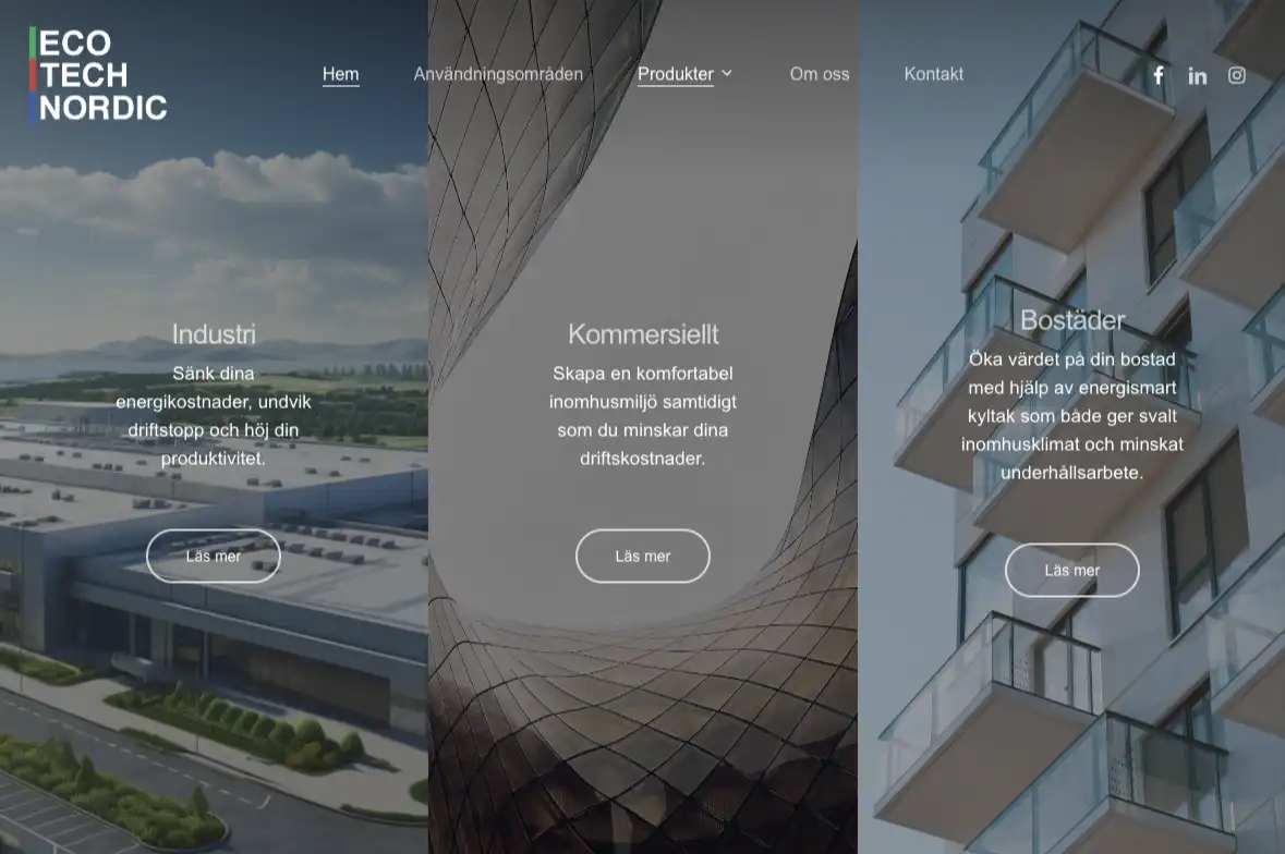 Startsidan på webbplatsen för Eco Tech Nordic