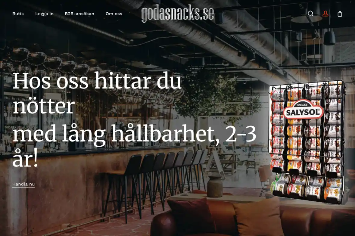 Startsidan på webbplatsen för Goda Snacks
