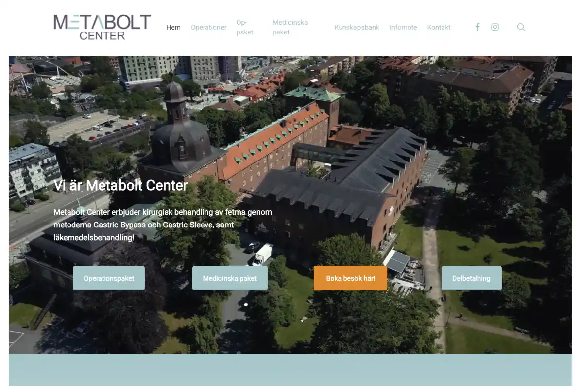 Startsidan på webbplatsen för Metaboltcenter