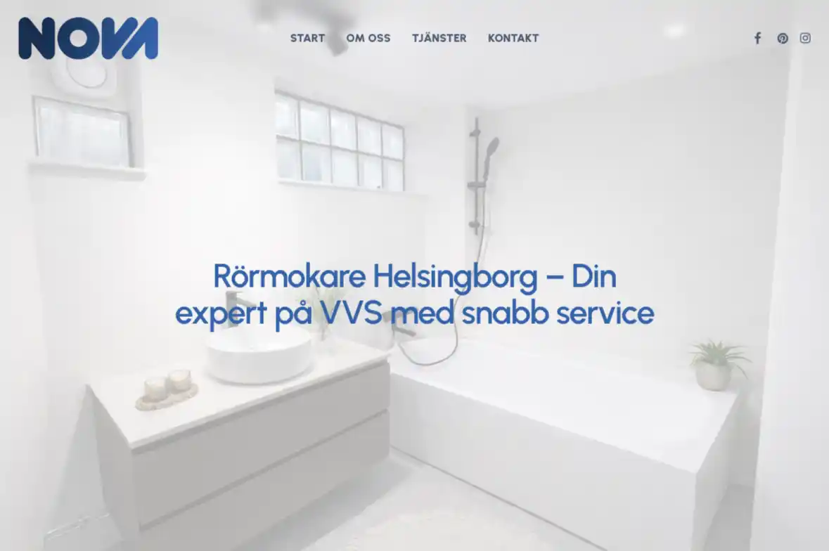 Startsidan på webbplatsen för NOVA VVS HBG